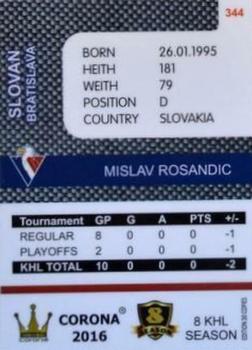 2016-17 Corona KHL 8th Season (unlicensed) #344 Mislav Rosandic Back