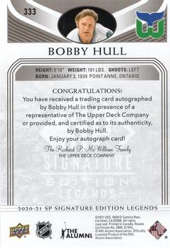 2020-21 SP Signature Edition Legends - Gold Spectrum Foil Autographs #333 Bobby Hull Back
