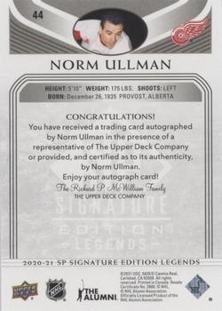 2020-21 SP Signature Edition Legends - Black #44 Norm Ullman Back
