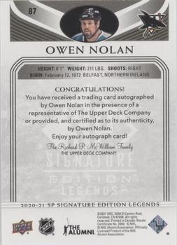 2020-21 SP Signature Edition Legends - Black #87 Owen Nolan Back