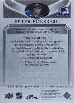 2020-21 SP Signature Edition Legends - Black #310 Peter Forsberg Back