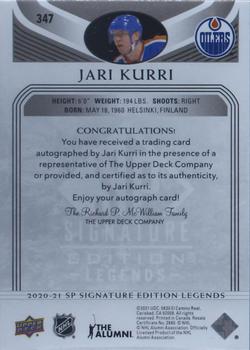 2020-21 SP Signature Edition Legends - Black #347 Jari Kurri Back