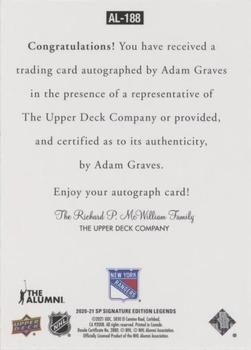 2020-21 SP Signature Edition Legends - 1997 Ultimate Legends The Alumni Signatures #AL-188 Adam Graves Back