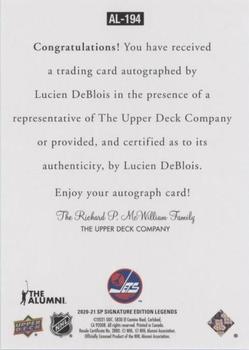 2020-21 SP Signature Edition Legends - 1997 Ultimate Legends The Alumni Signatures #AL-194 Lucien DeBlois Back