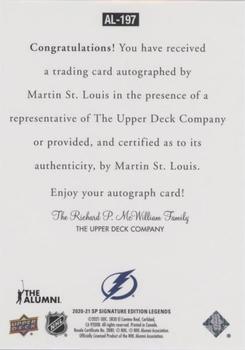2020-21 SP Signature Edition Legends - 1997 Ultimate Legends The Alumni Signatures #AL-197 Martin St. Louis Back