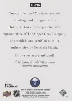 2020-21 SP Signature Edition Legends - 1997 Ultimate Legends The Alumni Signatures #AL-216 Dominik Hasek Back