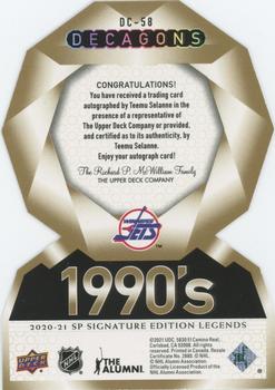 2020-21 SP Signature Edition Legends - Decagons Gold Autographs #DC-58 Teemu Selanne Back