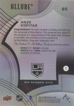 2021-22 Upper Deck Allure - Autographs Red Rainbow #85 Anze Kopitar Back