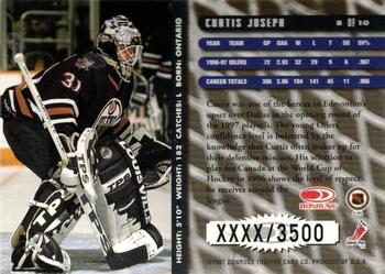 1997-98 Donruss - Between the Pipes Promos #8 Curtis Joseph Back