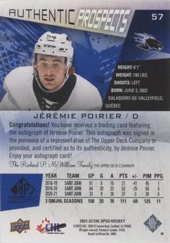 2021-22 SP Game Used CHL - Autographs Blue #57 Jeremie Poirier Back