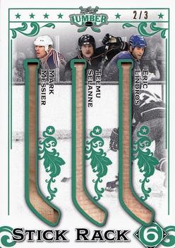 2021-22 Leaf Lumber - Stick Rack 6 Emerald #SR6-06 Mark Messier / Teemu Selanne / Eric Lindros / Peter Forsberg / Luc Robitaille / Adam Oates Front