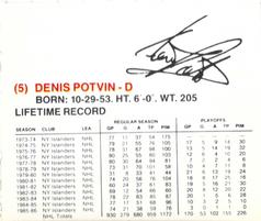 1986-87 New York Islanders #NNO Denis Potvin Back