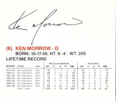 1986-87 New York Islanders #NNO Ken Morrow Back