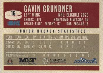2022-23 Guelph Storm (OHL) #NNO Gavin Grundner Back