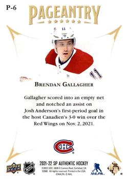 2021-22 SP Authentic - Pageantry #P-6 Brendan Gallagher Back