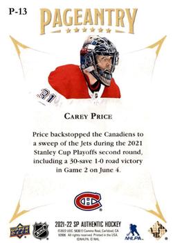 2021-22 SP Authentic - Pageantry #P-13 Carey Price Back