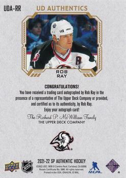 2021-22 SP Authentic - UD Authentics #UDA-RR Rob Ray Back