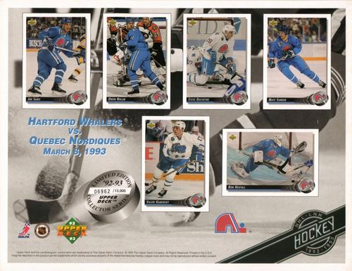 1992-93 Upper Deck - Commemorative Sheets #NNO Quebec Nordiques Front