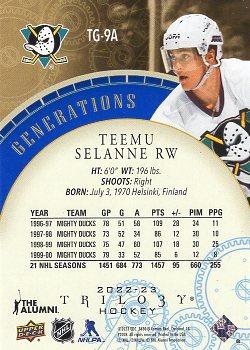 2022-23 Upper Deck Trilogy - Generations Blue #TG-9A Teemu Selanne Back