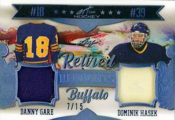 2022 Leaf Art of Hockey - Retired Remnants Navy Spectrum Holofoil #RR-12 Danny Gare / Dominik Hasek Front