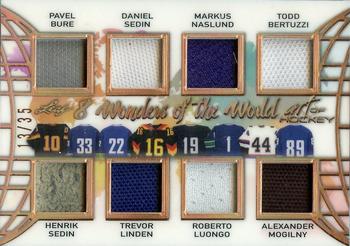 2022 Leaf Art of Hockey - 8 Wonders of the World Bronze Spectrum Holofoil #8WW-21 Pavel Bure / Henrik Sedin / Daniel Sedin / Trevor Linden / Markus Naslund / Roberto Luongo / Todd Bertuzzi / Alexander Mogilny Front