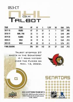 2022-23 Upper Deck Ottawa Senators Team Pack 3 SGA #OS3-CT Cam Talbot Back