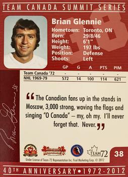 2012 Ficel Marketing Team Canada 1972 40th Anniversary - Signatures #38 Brian Glennie Back