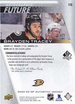 2022-23 SP Authentic #110 Brayden Tracey Back