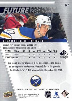 2022-23 SP Authentic #177 Brandon Biro Back