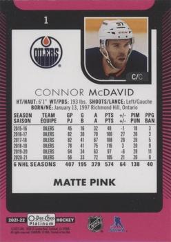 2021-22 O-Pee-Chee Platinum - Matte Pink #1 Connor McDavid Back