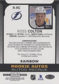 2021-22 O-Pee-Chee Platinum - Rookie Autographs Rainbow #R-RC Ross Colton Back