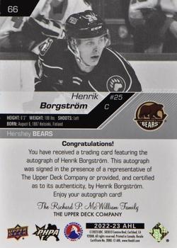 2022-23 Upper Deck AHL - Autographs #66 Henrik Borgstrom Back