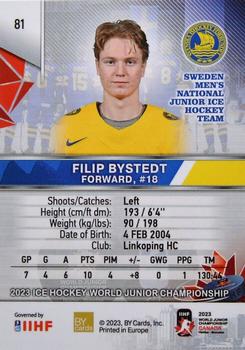 2023 BY Cards IIHF World Junior Championship #81 Filip Bystedt Back
