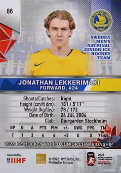 2023 BY Cards IIHF World Junior Championship #86 Jonathan Lekkerimaki Back