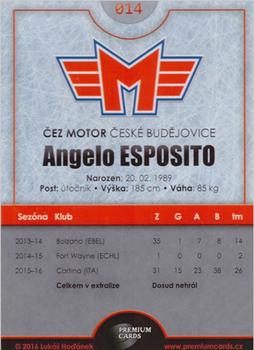 2016-17 Ceske Budejovice Gold Jersey - Home Jersey #14 Angelo Esposito Back