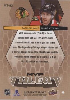 2023-24 Upper Deck MVP - 20th Anniversary MVP Talent Gold Script #MT-93 Patrick Kane Back