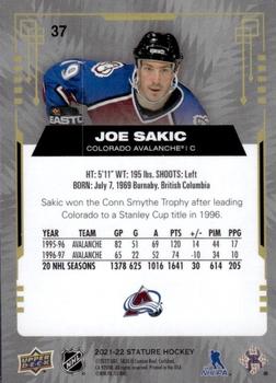 2021-22 Upper Deck Stature - Blue #37 Joe Sakic Back