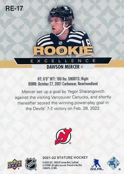 2021-22 Upper Deck Stature - Rookie Excellence #RE-17 Dawson Mercer Back