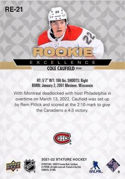 2021-22 Upper Deck Stature - Rookie Excellence #RE-21 Cole Caufield Back