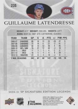 2020-21 SP Signature Edition Legends - Silver Script #235 Guillaume Latendresse Back