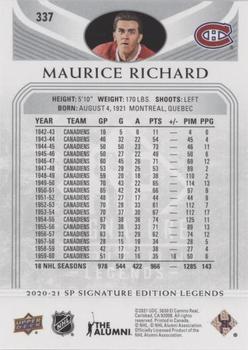 2020-21 SP Signature Edition Legends - Silver Script #337 Maurice Richard Back