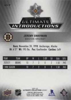 2021-22 Upper Deck Ultimate Collection - Ultimate Introductions #UI-7 Jeremy Swayman Back