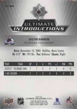 2021-22 Upper Deck Ultimate Collection - Ultimate Introductions #UI-80 Justin Barron Back