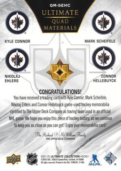 2021-22 Upper Deck Ultimate Collection - Ultimate Quad Materials Patch #QM-SEHC Kyle Connor / Mark Scheifele / Nikolaj Ehlers / Connor Hellebuyck Back