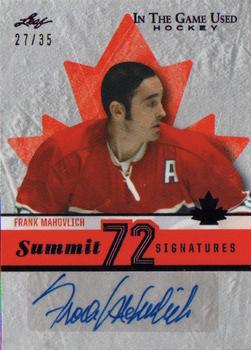 2022-23 Leaf In The Game Used - Summit ‘72 Signatures Purple Foil #S72-FM1 Frank Mahovlich Front