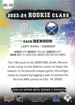 2023-24 Upper Deck - Commemorative Class #RC-29 Zach Benson Back