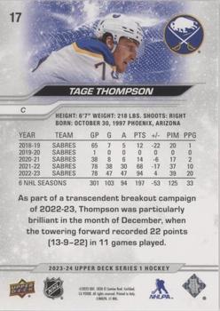 2023-24 Upper Deck - Outburst Silver #17 Tage Thompson Back
