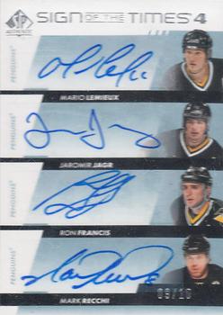 2022-23 SP Authentic - Sign of the Times 4 #SOTT4-PITT Mario Lemieux / Jaromir Jagr / Ron Francis / Mark Recchi Front