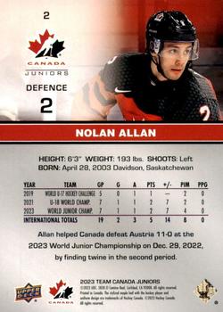 2023 Upper Deck Team Canada Juniors #2 Nolan Allan Back