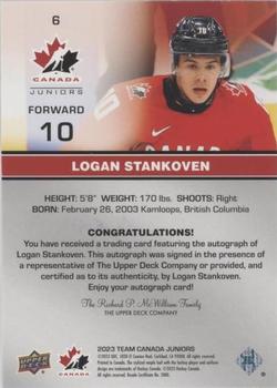 2023 Upper Deck Team Canada Juniors - Signatures #6 Logan Stankoven Back